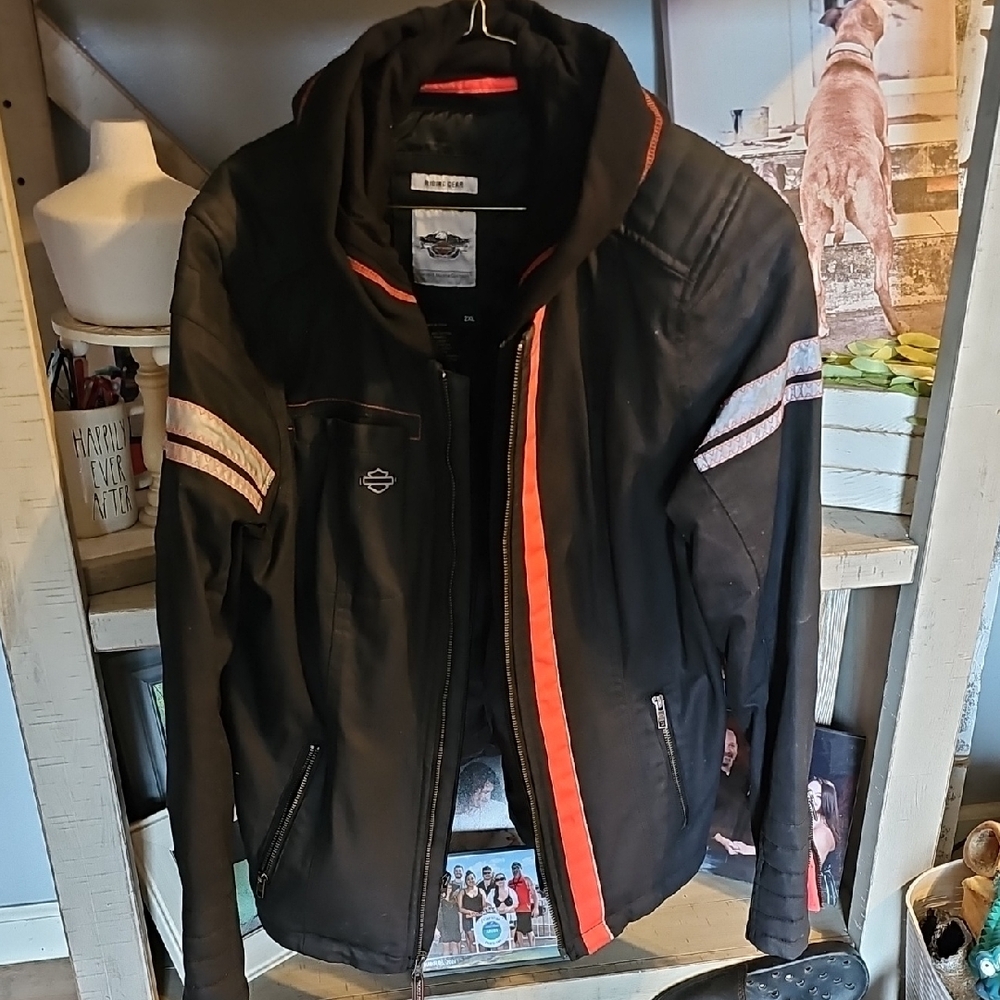 Black and Orange HARLEY DAVIDSON Motorcycle Jacket WORN TWICE, LIKE BRAND NEW